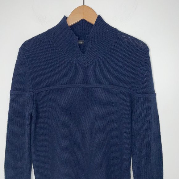 Greg Pier Mens Navy Blue Cashmere V-Neck High Neck Pullover Sweater Italy - Picture 9 of 15